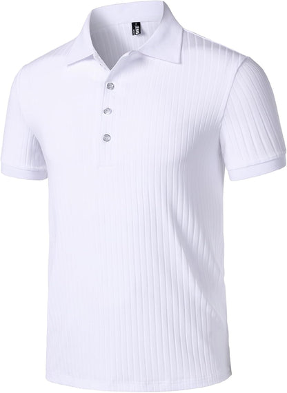 JEMITOP Men's Stretch Knit Slim Fit Polo Shirts Casual Short Sleeve Ribbed Collar Muscle Golf Shirt