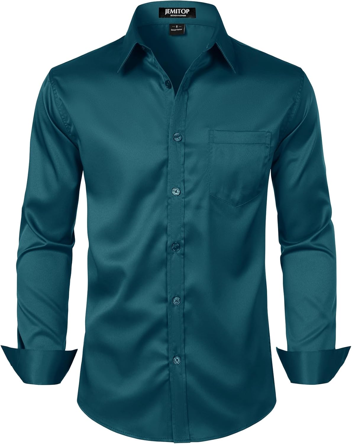 JEMITOP Men's Stretch Slim Fit Dress Shirts Formal Wedding Prom Business Long Sleeve Button Down Shirt with Pocket