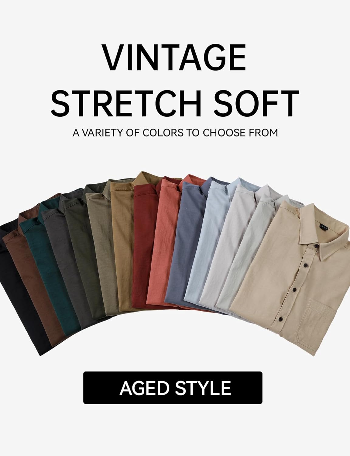 JEMITOP Mens Stretch Vintage Aged Style Shirts Casual Soft Long Sleeve Button Down Shirt with Pocket