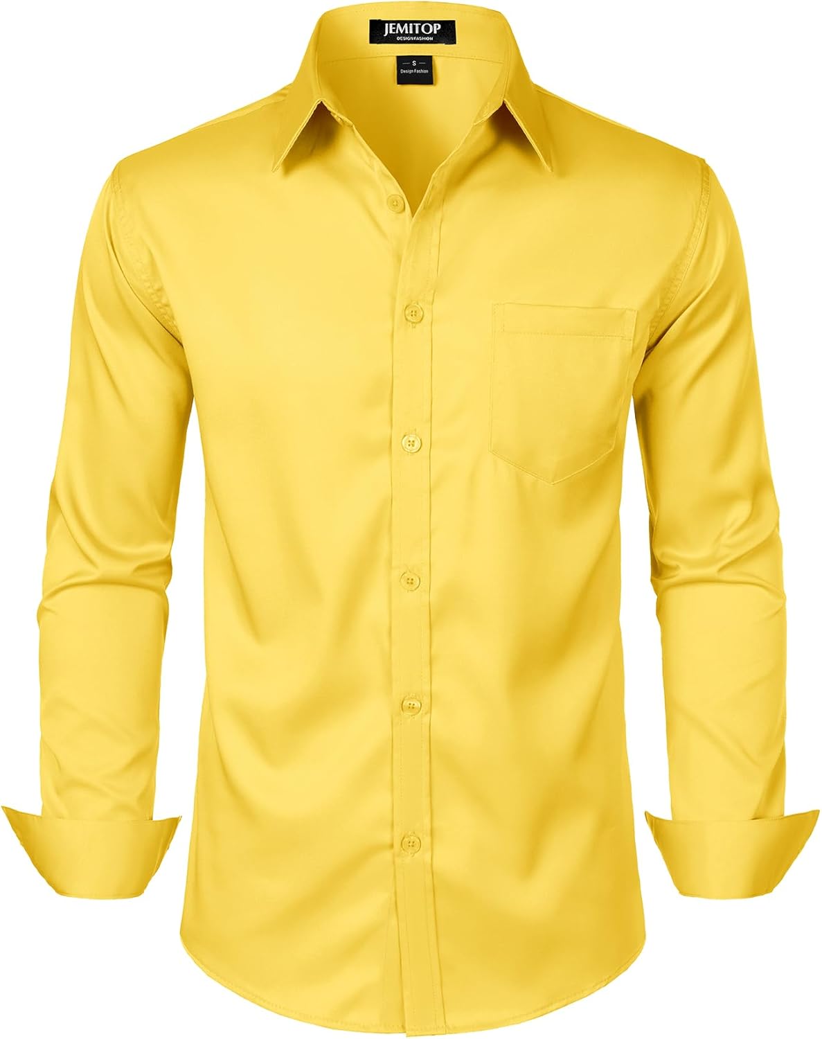 JEMITOP Men's Stretch Slim Fit Dress Shirts Formal Wedding Prom Business Long Sleeve Button Down Shirt with Pocket