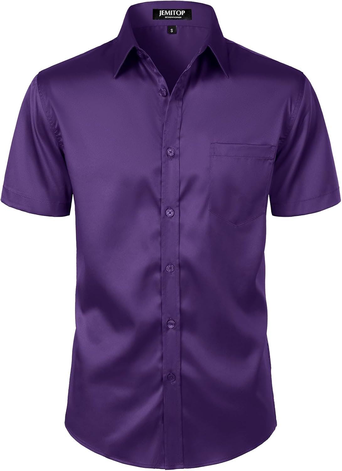 JEMITOP Men's Stretch Slim Fit Dress Shirts Formal Wedding Prom Short Sleeve Button Down Shirt with Pocket