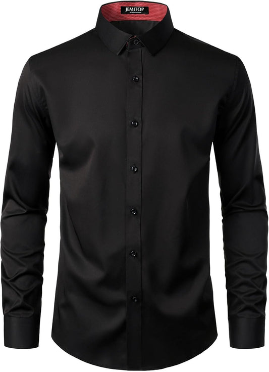 JEMITOP Men's Stretch Multi-Use Long Sleeve Dress Shirts Party Prom Wedding Shirts with Slight Sheen
