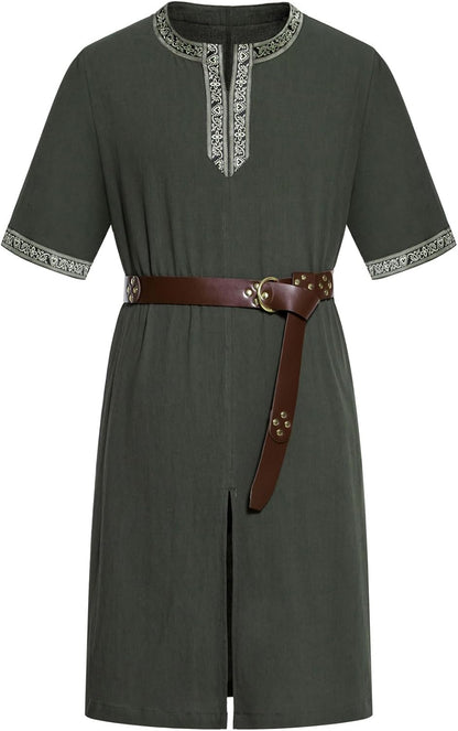 JEMITOP Men's Retro Style Cotton Short Sleeves Tunic Shirts for Viking Medieval Renaissance Costume Without Belt