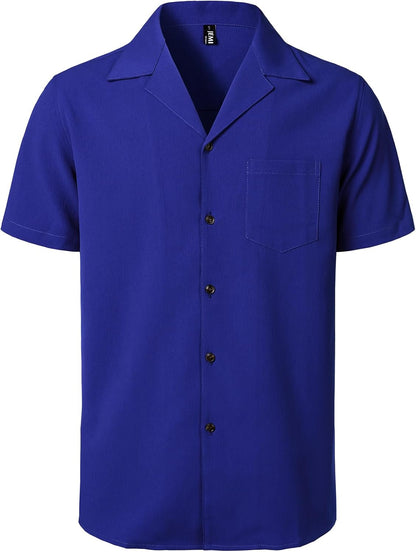 JEMITOP Men's Stretch Cuban Collar Shirt Summer Lightweight Short Sleeve Button Down Shirts with Pocket for Beach Vacation