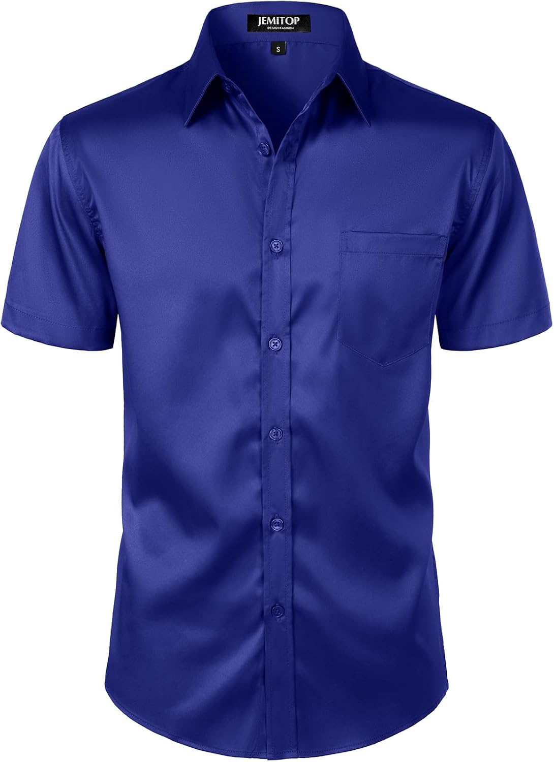 JEMITOP Men's Stretch Slim Fit Dress Shirts Formal Wedding Prom Short Sleeve Button Down Shirt with Pocket
