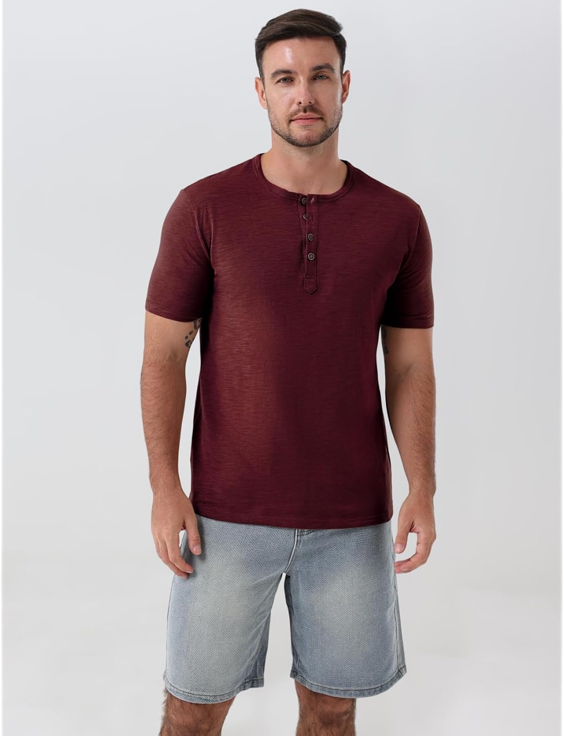 JEMITOP Men's Stretchy Short Sleeve Slim Fit Henley T-Shirt Casual Cotton 4 Buttons Tee Shirts