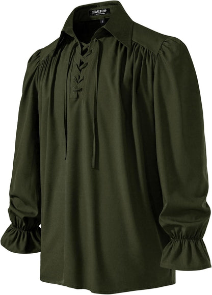 JEMITOP Men's Vintage Ruffled Lace Up Shirts for Pirate Vampire Renaissance Gothic Victorian Steampunk Costume Without Belt