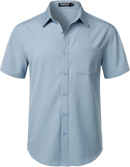 JEMITOP Men's Stretch Wrinkle Free Short Sleeve Texture Shirt Summer Lightweight Button Down Shirts for Beach Vacation