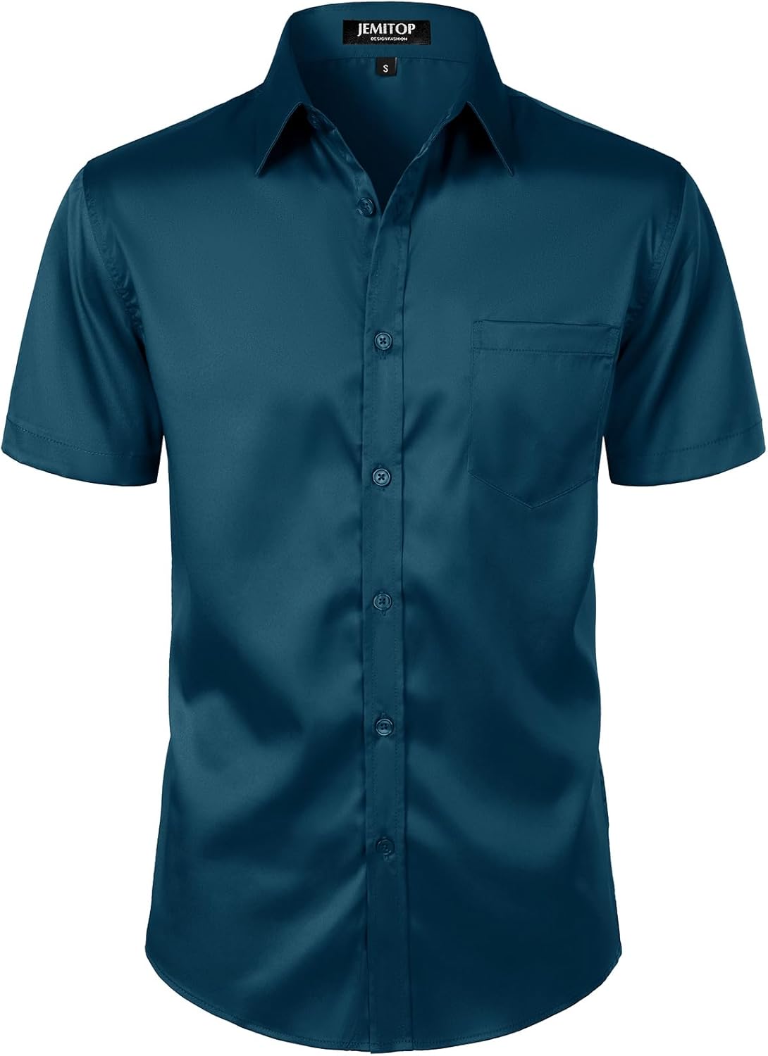 JEMITOP Men's Stretch Slim Fit Dress Shirts Formal Wedding Prom Short Sleeve Button Down Shirt with Pocket