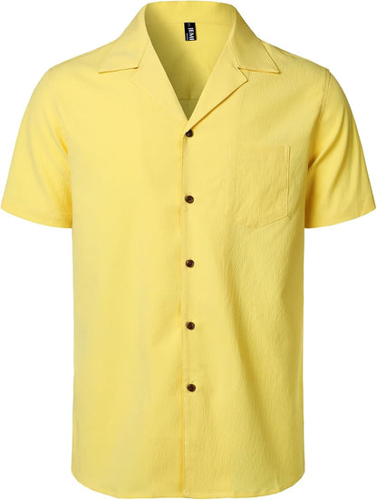 JEMITOP Men's Stretch Cuban Collar Shirt Summer Lightweight Short Sleeve Button Down Shirts with Pocket for Beach Vacation