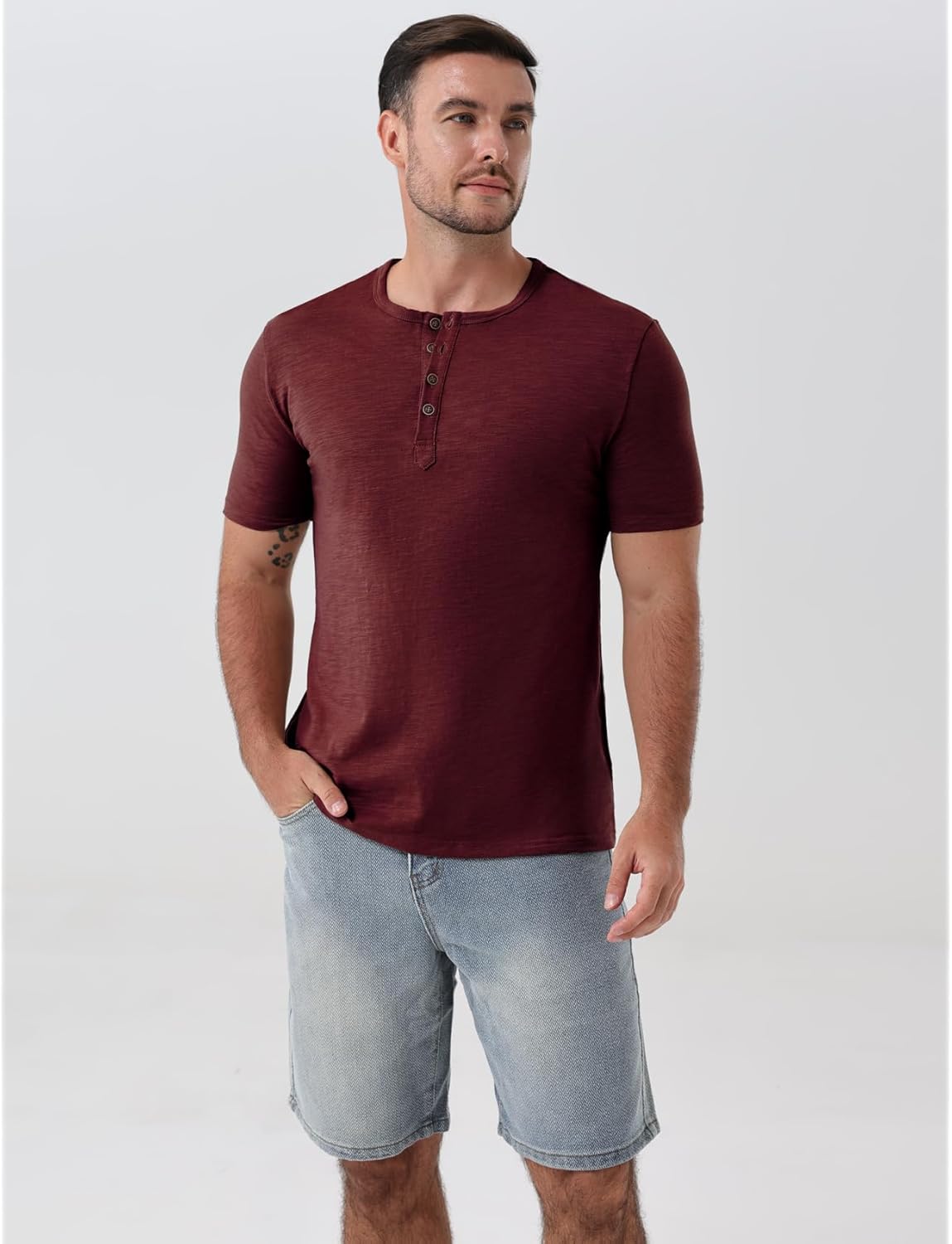 JEMITOP Men's Stretchy Short Sleeve Slim Fit Henley T-Shirt Casual Cotton 4 Buttons Tee Shirts