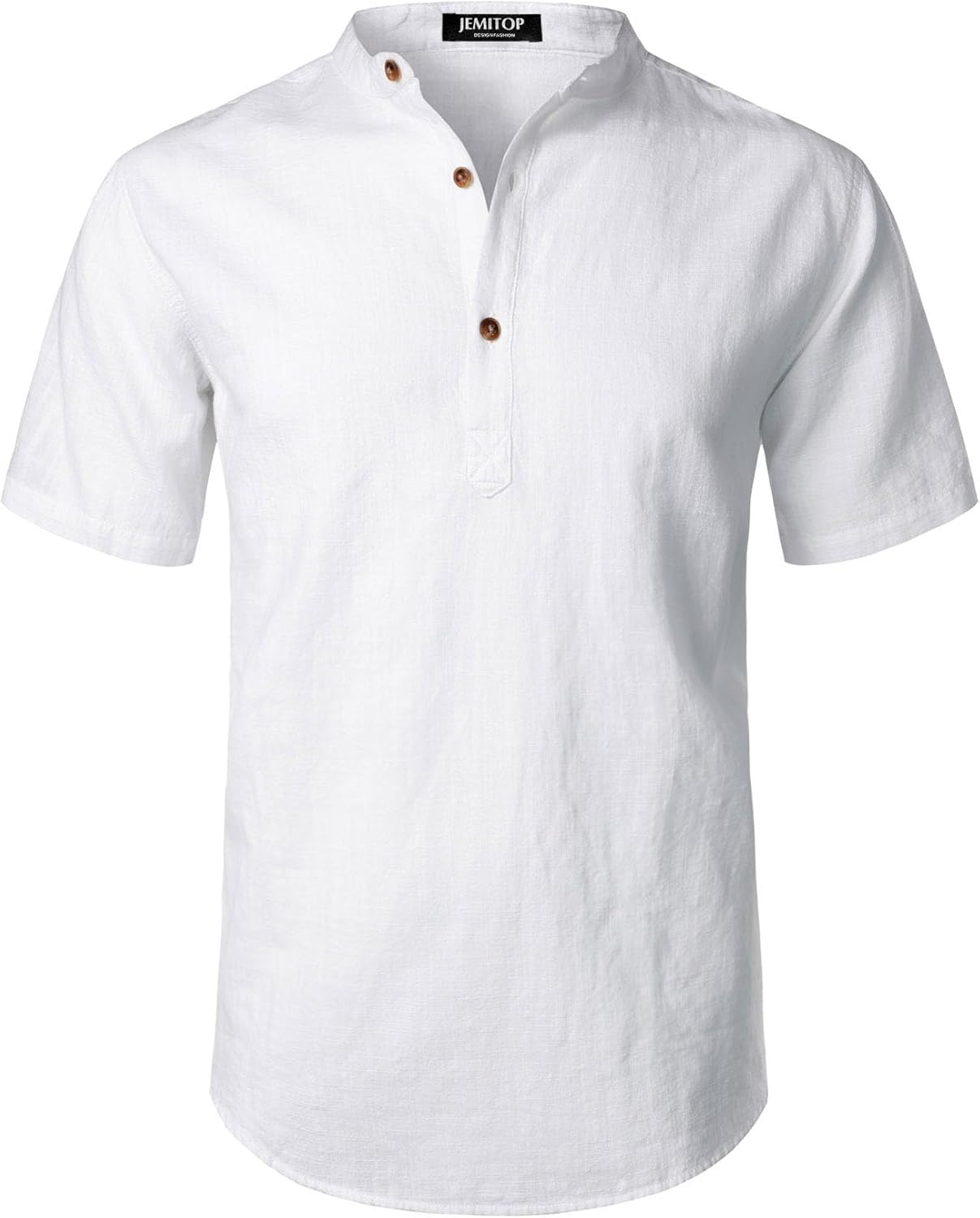 JEMITOP Men's Summer Lightweight Cotton Linen Shirts Casual Short Sleeve Breathable Banded Collar Henley for Beach Vacation