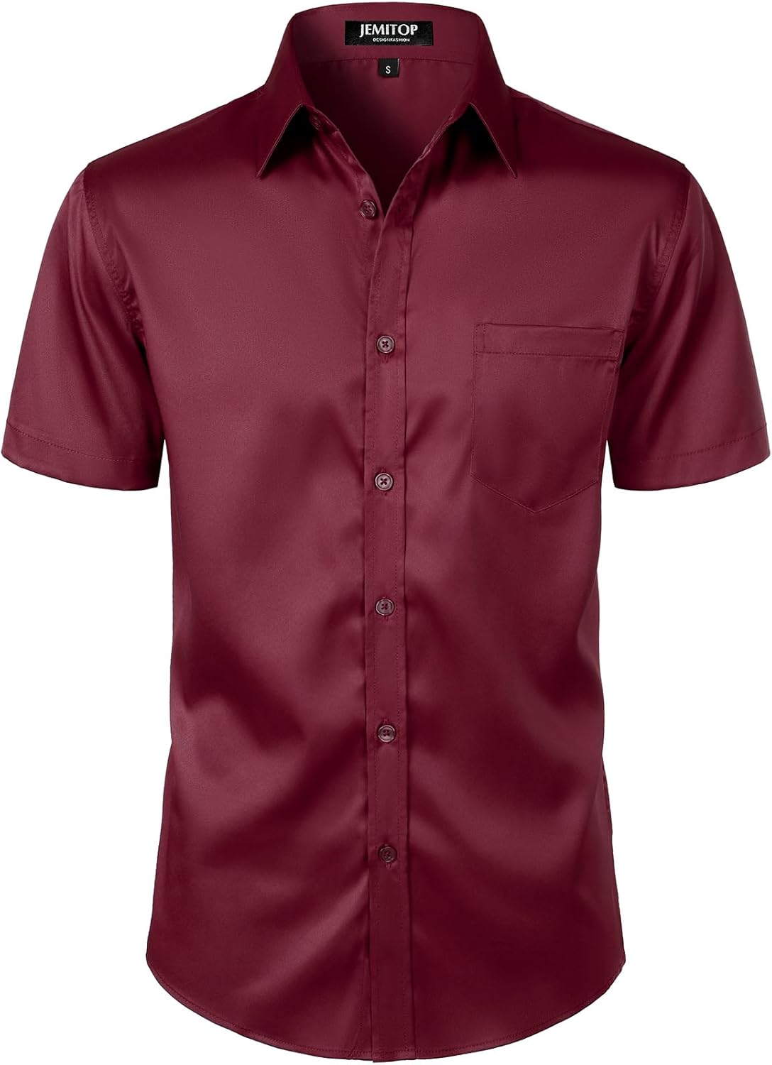 JEMITOP Men's Stretch Slim Fit Dress Shirts Formal Wedding Prom Short Sleeve Button Down Shirt with Pocket