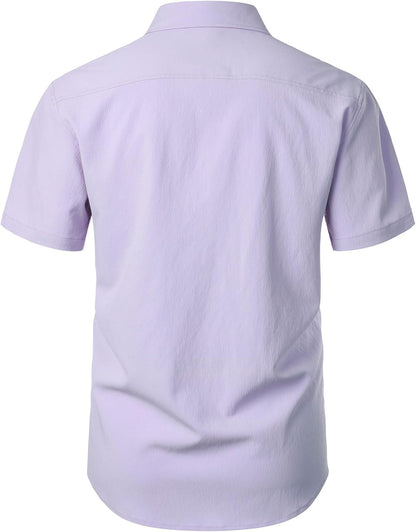 JEMITOP Men's Stretch Wrinkle Free Short Sleeve Texture Shirt Summer Lightweight Button Down Shirts for Beach Vacation