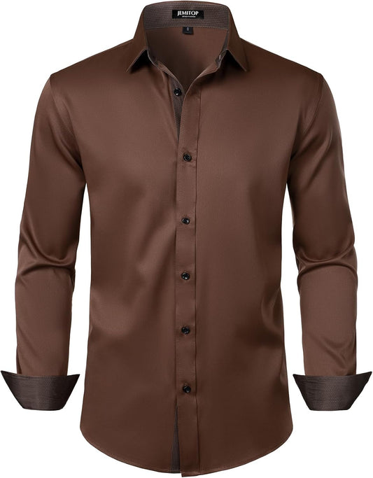 JEMITOP Men's Stretch Multi-Use Long Sleeve Dress Shirts Party Prom Wedding Shirts with Slight Sheen