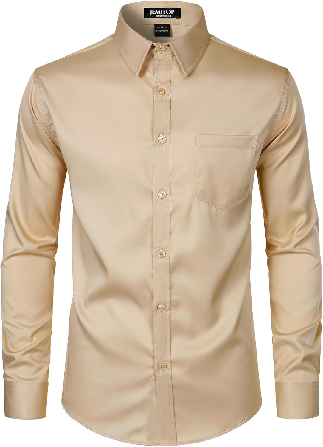 JEMITOP Men's Stretch Slim Fit Dress Shirts Formal Wedding Prom Business Long Sleeve Button Down Shirt with Pocket