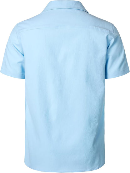 JEMITOP Men's Stretch Cuban Collar Shirt Summer Lightweight Short Sleeve Button Down Shirts with Pocket for Beach Vacation