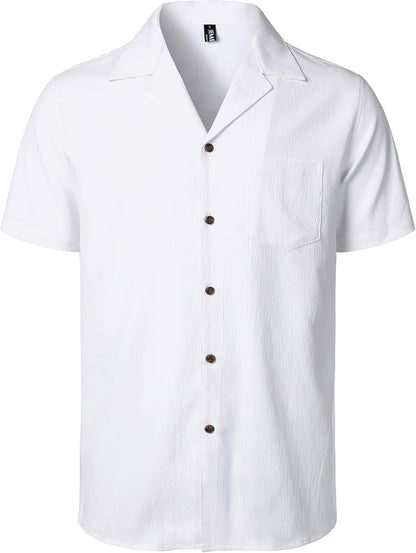JEMITOP Men's Stretch Cuban Collar Shirt Summer Lightweight Short Sleeve Button Down Shirts with Pocket for Beach Vacation