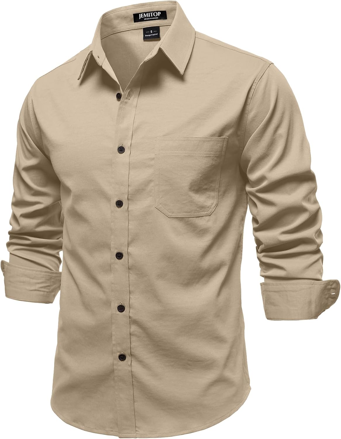 JEMITOP Mens Stretch Vintage Aged Style Shirts Casual Soft Long Sleeve Button Down Shirt with Pocket