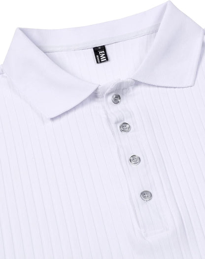JEMITOP Men's Stretch Knit Slim Fit Polo Shirts Casual Short Sleeve Ribbed Collar Muscle Golf Shirt