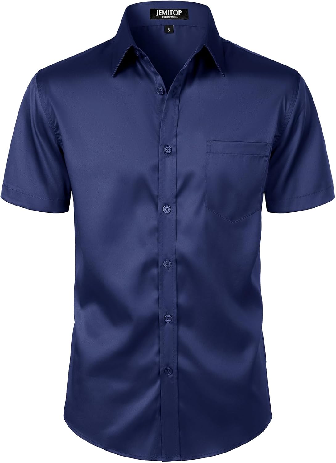 JEMITOP Men's Stretch Slim Fit Dress Shirts Formal Wedding Prom Short Sleeve Button Down Shirt with Pocket