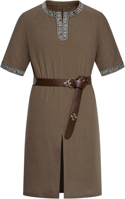 JEMITOP Men's Retro Style Cotton Short Sleeves Tunic Shirts for Viking Medieval Renaissance Costume Without Belt