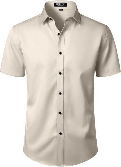 JEMITOP Herren-Hemd, dehnbar, knitterfrei, für formelle Anlässe, Hochzeiten, Abschlussbälle, kurzärmelig, Slim Fit, Button-Down-Hemd