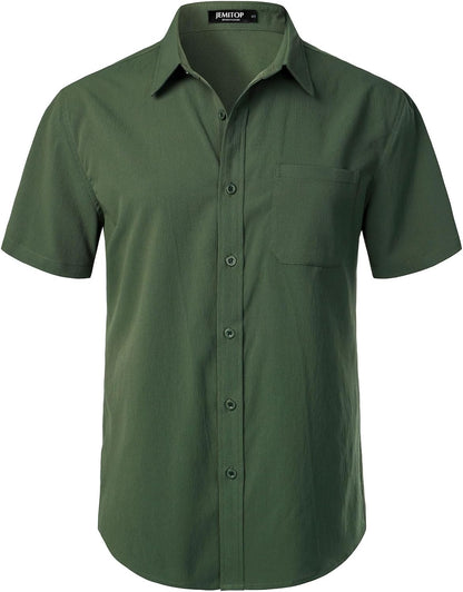 JEMITOP Men's Stretch Wrinkle Free Short Sleeve Texture Shirt Summer Lightweight Button Down Shirts for Beach Vacation