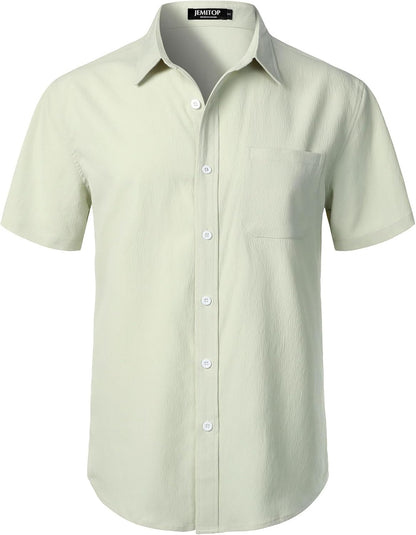JEMITOP Men's Stretch Wrinkle Free Short Sleeve Texture Shirt Summer Lightweight Button Down Shirts for Beach Vacation