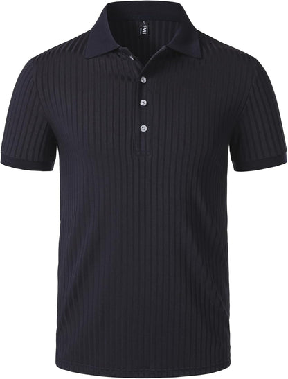 JEMITOP Men's Stretch Knit Slim Fit Polo Shirts Casual Short Sleeve Ribbed Collar Muscle Golf Shirt