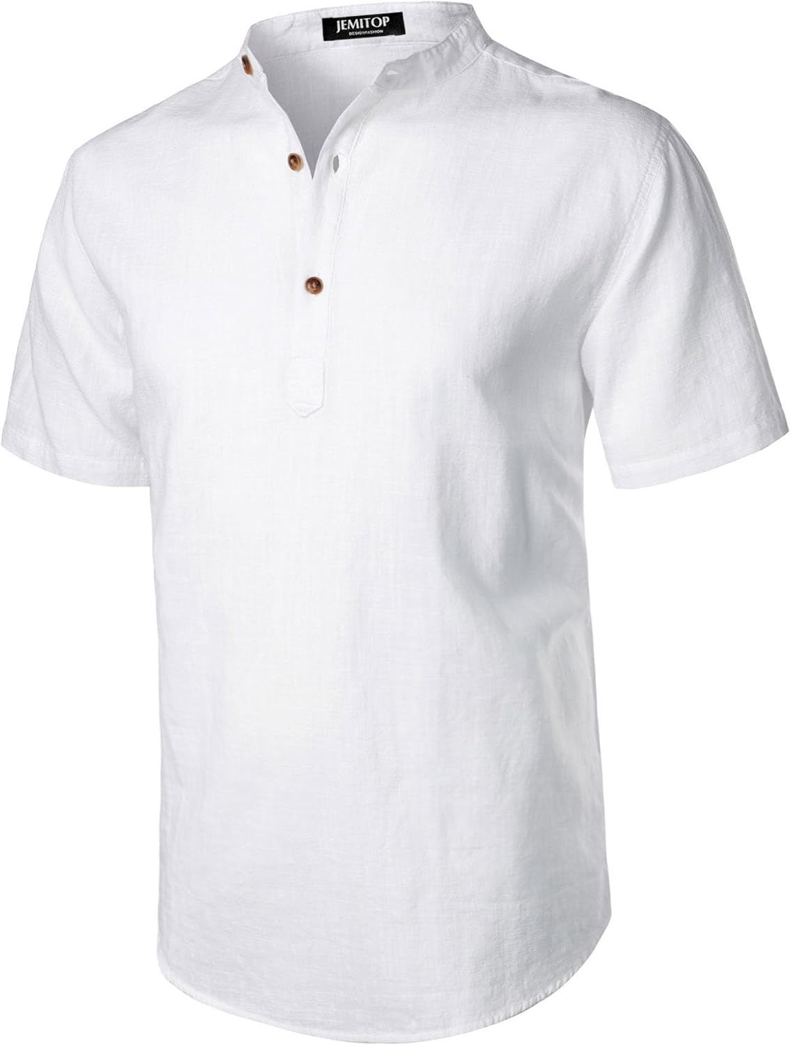 JEMITOP Men's Summer Lightweight Cotton Linen Shirts Casual Short Sleeve Breathable Banded Collar Henley for Beach Vacation