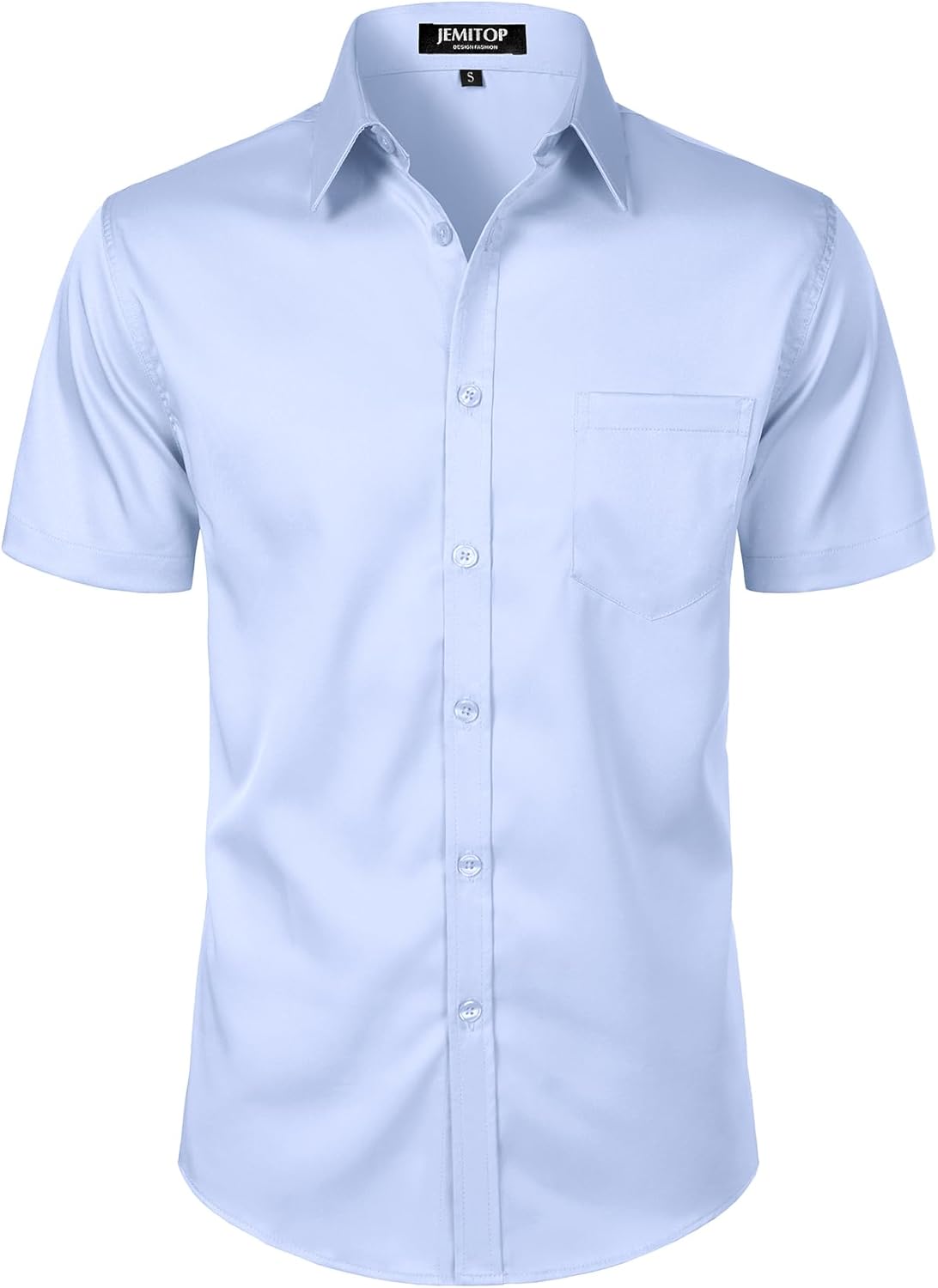JEMITOP Men's Stretch Slim Fit Dress Shirts Formal Wedding Prom Short Sleeve Button Down Shirt with Pocket