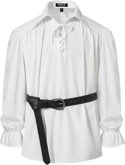 JEMITOP Men's Vintage Ruffled Lace Up Shirts for Pirate Vampire Renaissance Gothic Victorian Steampunk Costume Without Belt