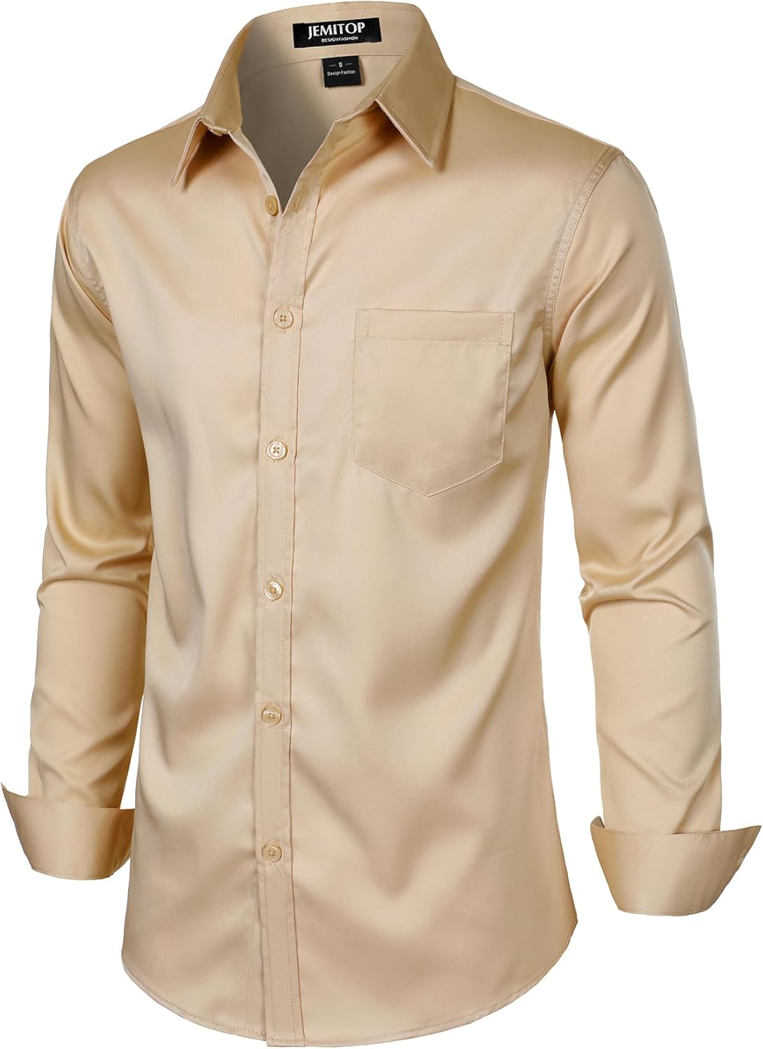 JEMITOP Men's Stretch Slim Fit Dress Shirts Formal Wedding Prom Business Long Sleeve Button Down Shirt with Pocket