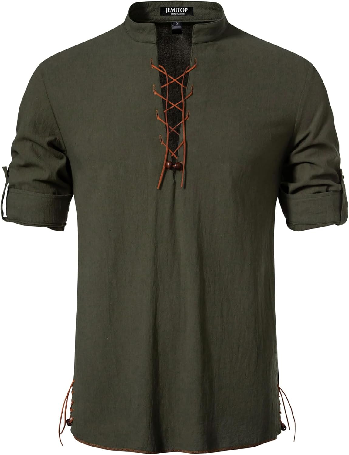 JEMITOP Men's Cotton Long Sleeve Lace Up Vintage Shirts for Renaissance Pirate Viking Medieval Costume