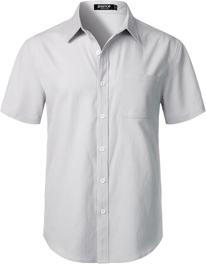 JEMITOP Men's Stretch Wrinkle Free Short Sleeve Texture Shirt Summer Lightweight Button Down Shirts for Beach Vacation