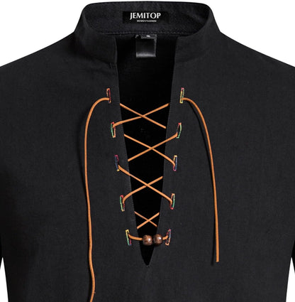 JEMITOP Men's Pure Cotton Retro Lace Up Shirts for Renaissance Pirate Viking Medieval