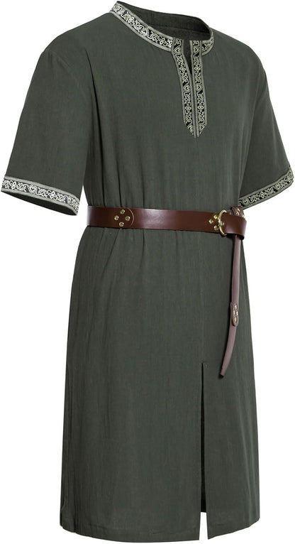 JEMITOP Men's Retro Style Cotton Short Sleeves Tunic Shirts for Viking Medieval Renaissance Costume Without Belt