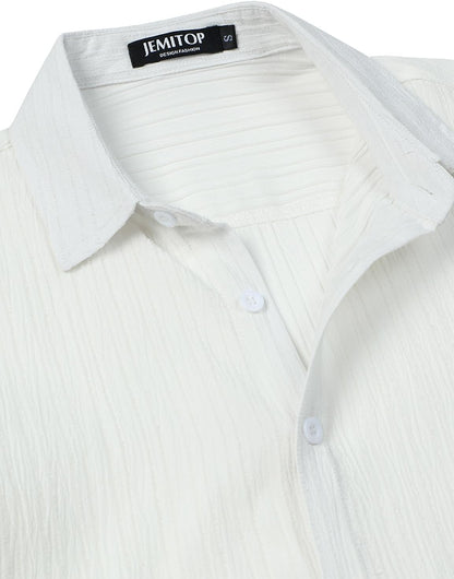 JEMITOP Herren-Hemd, stilvoll, dehnbar, knitterfrei, kurzärmelig, Button-Down-Hemd, Sommer, lässig, Strand, Urlaub, Button-Up-Hemden 