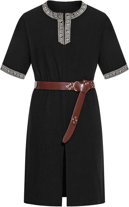 JEMITOP Men's Retro Style Cotton Short Sleeves Tunic Shirts for Viking Medieval Renaissance Costume Without Belt