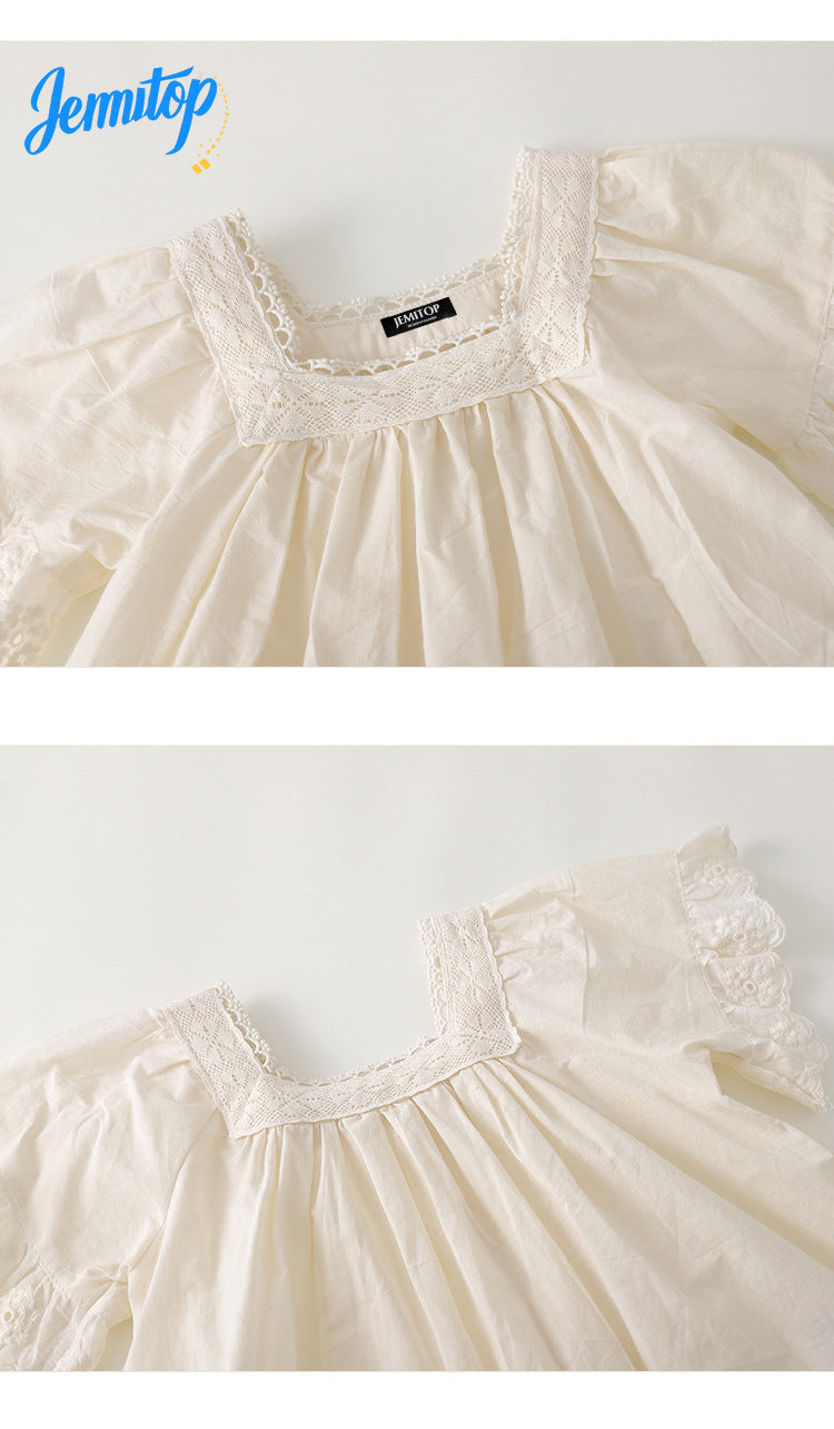 JEMITOP Girls Summer Dresses with Lace Collar - Ruffle Sleeve Princess Dress