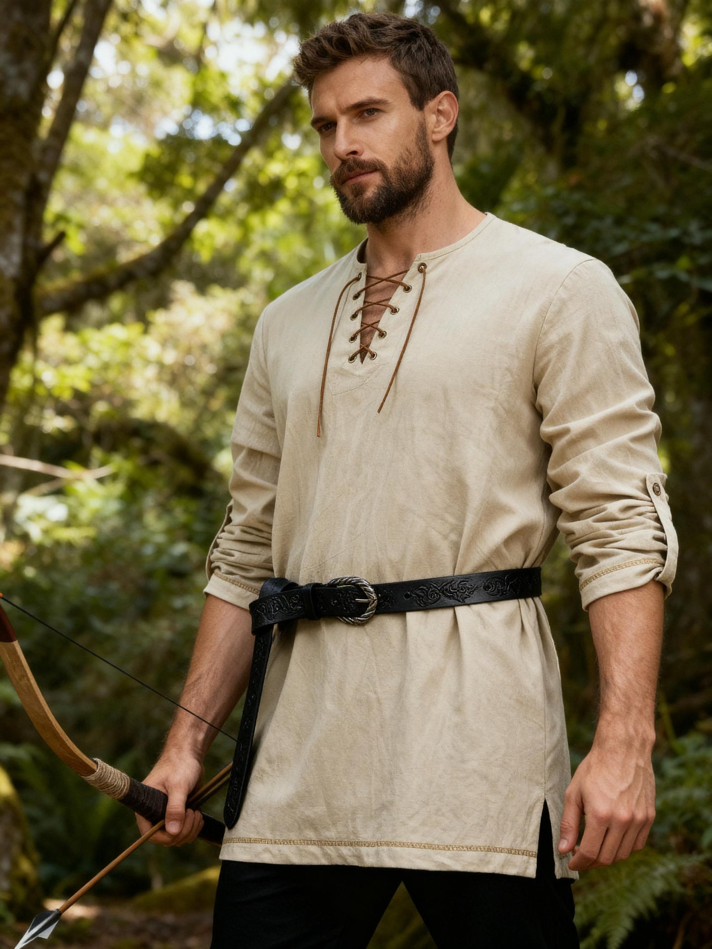 JEMITOP Men's Pure Cotton Lace Up Retro Shirts for Pirate Renaissance Medieval Viking Costume Without Belt