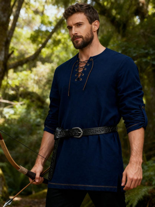 JEMITOP Men's Pure Cotton Lace Up Retro Shirts for Pirate Renaissance Medieval Viking Costume Without Belt