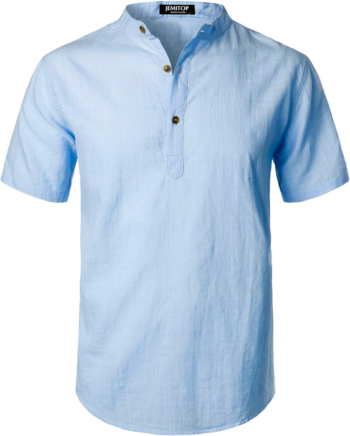 JEMITOP Men's Summer Lightweight Cotton Linen Shirts Casual Short Sleeve Breathable Banded Collar Henley for Beach Vacation