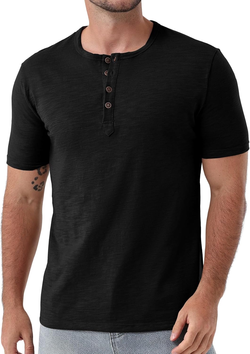 JEMITOP Men's Stretchy Short Sleeve Slim Fit Henley T-Shirt Casual Cotton 4 Buttons Tee Shirts
