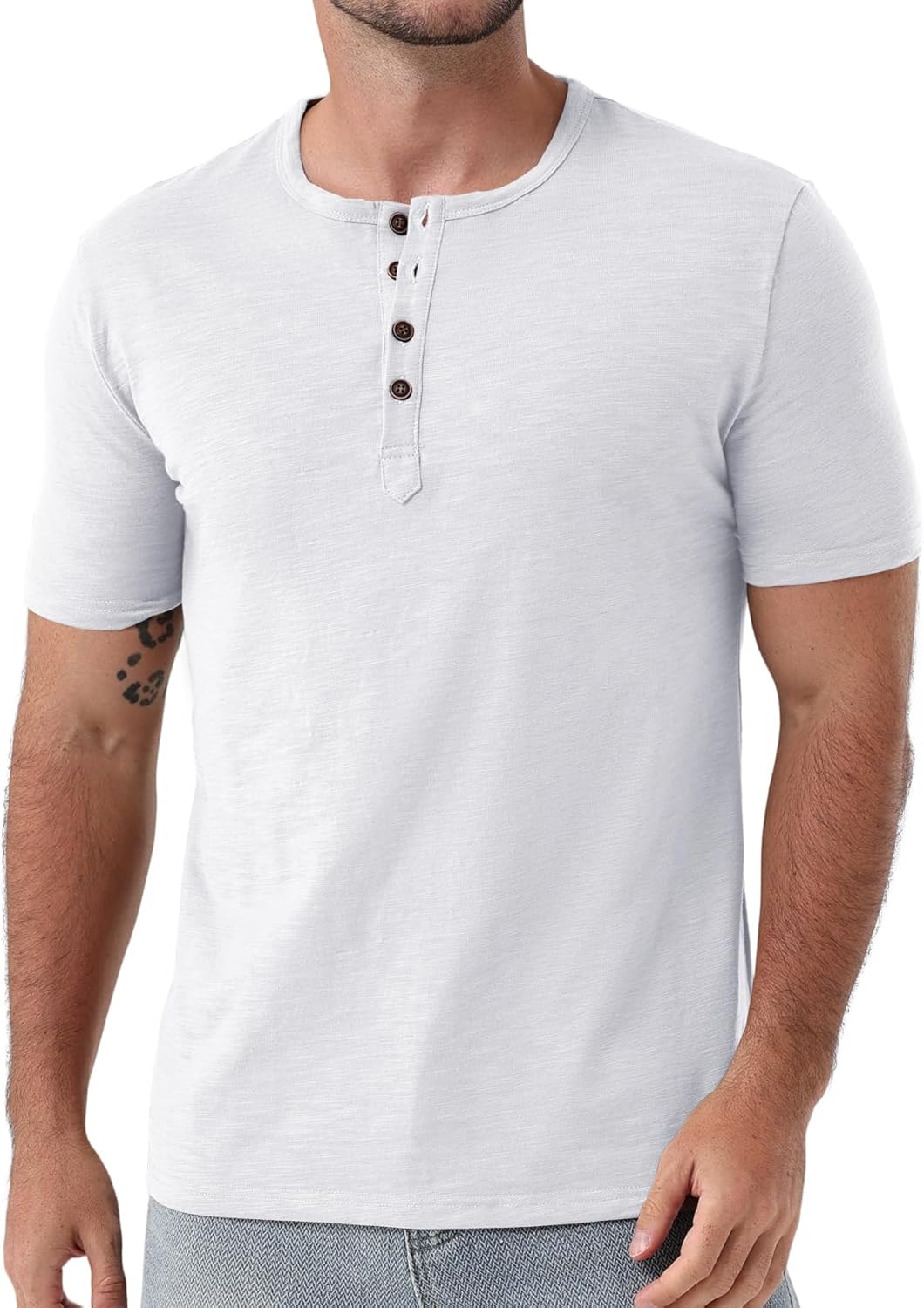 JEMITOP Men's Stretchy Short Sleeve Slim Fit Henley T-Shirt Casual Cotton 4 Buttons Tee Shirts