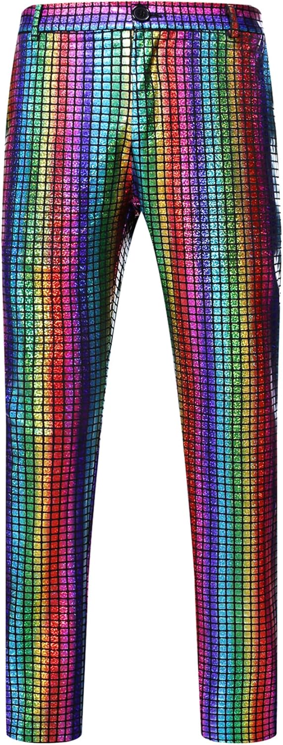 JEMITOP Men's 70s Disco 2 Piece Set Stretchy Shiny Suits Sequin Jacket and Pants