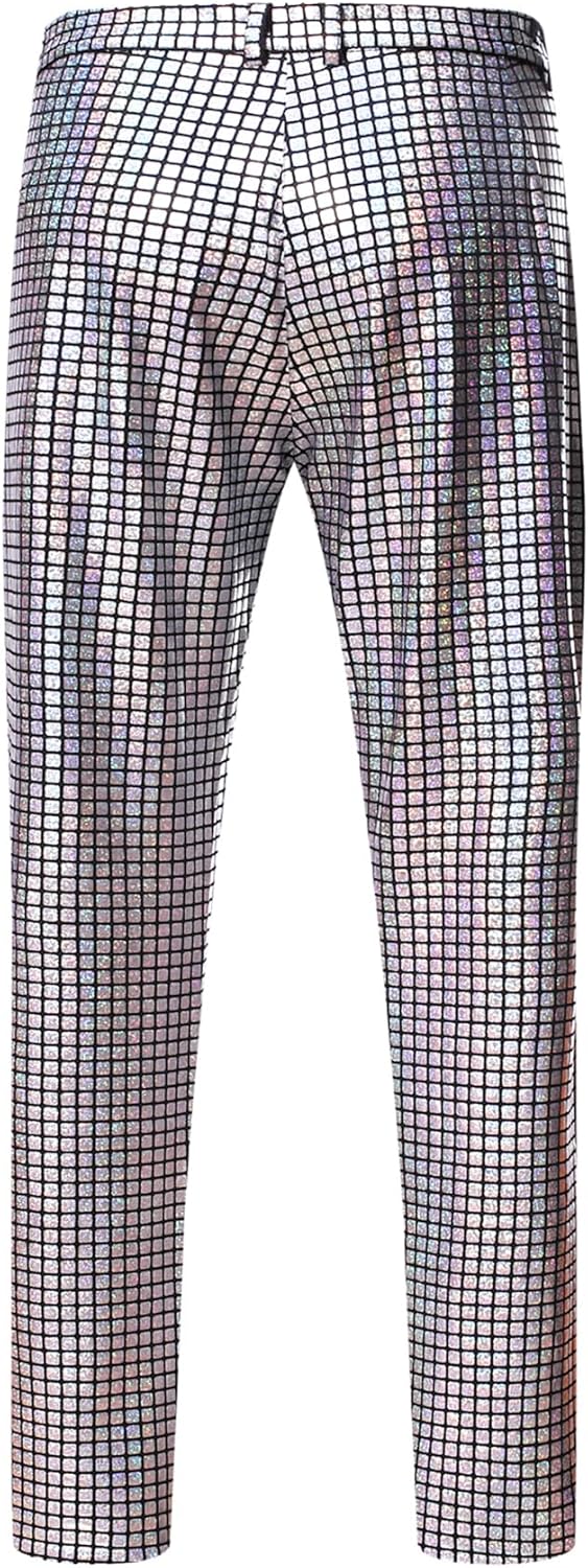 JEMITOP Men's 70s Disco 2 Piece Set Stretchy Shiny Suits Sequin Jacket and Pants