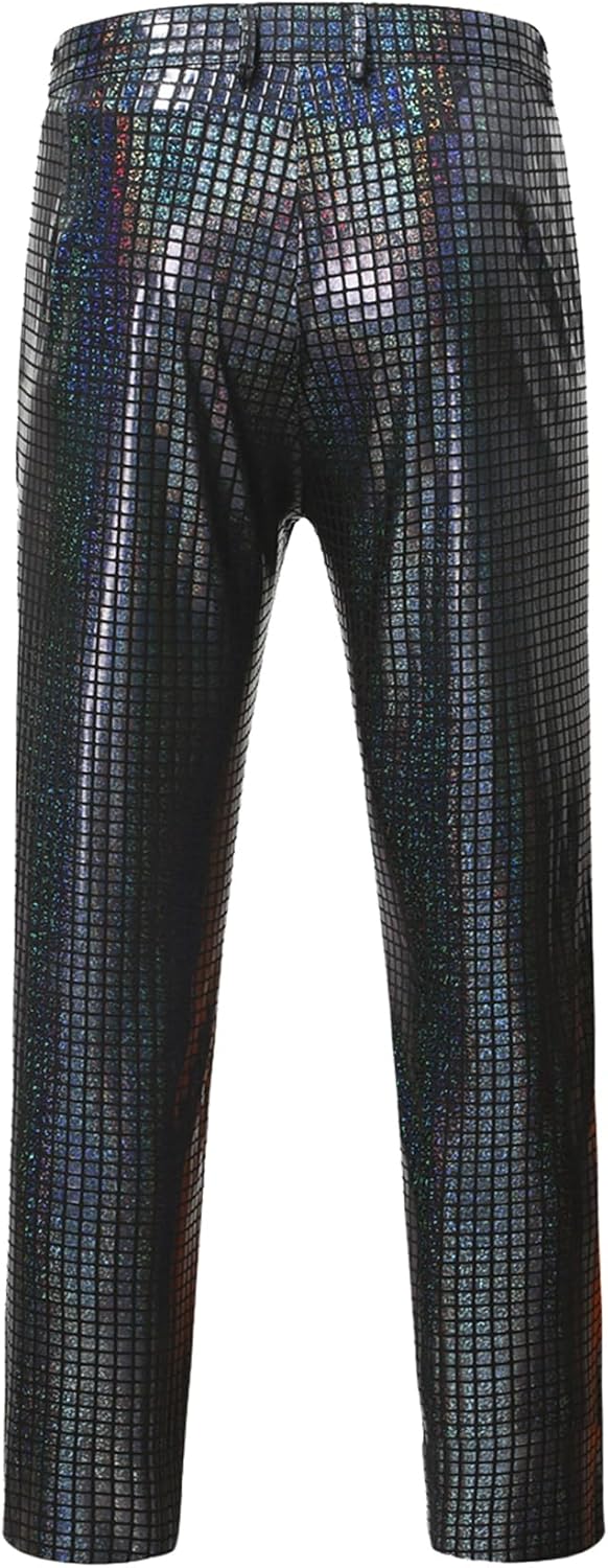 JEMITOP Men's 70s Disco 2 Piece Set Stretchy Shiny Suits Sequin Jacket and Pants