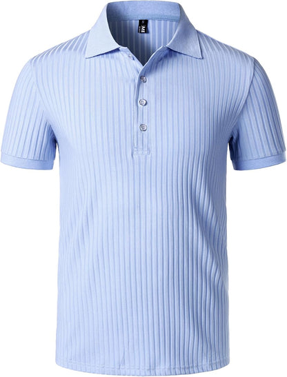 JEMITOP Men's Stretch Knit Slim Fit Polo Shirts Casual Short Sleeve Ribbed Collar Muscle Golf Shirt